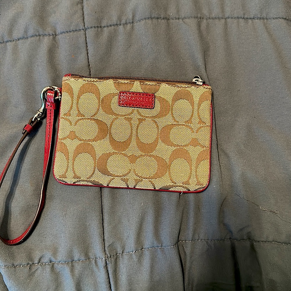 Coach Monogram Wristlet w Red Leather Accessories